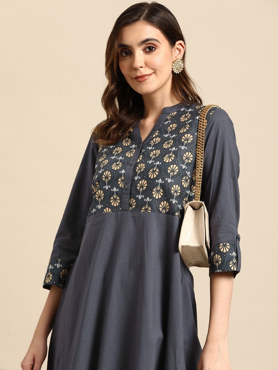 All About You Women Motifs Yoke Design A-Line Kurta with Trousers | Grocsy