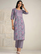 Sangria Floral Printed Gotta Patti Kurta With Trouser & Dupatta | Grocsy