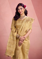 Anaita Beige Silk Tissue Zari Weaving Work Saree With Blouse Piece | Grocsy