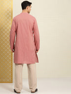 House of Pataudi Rozana Band Collar Pure Cotton Kurta | Grocsy