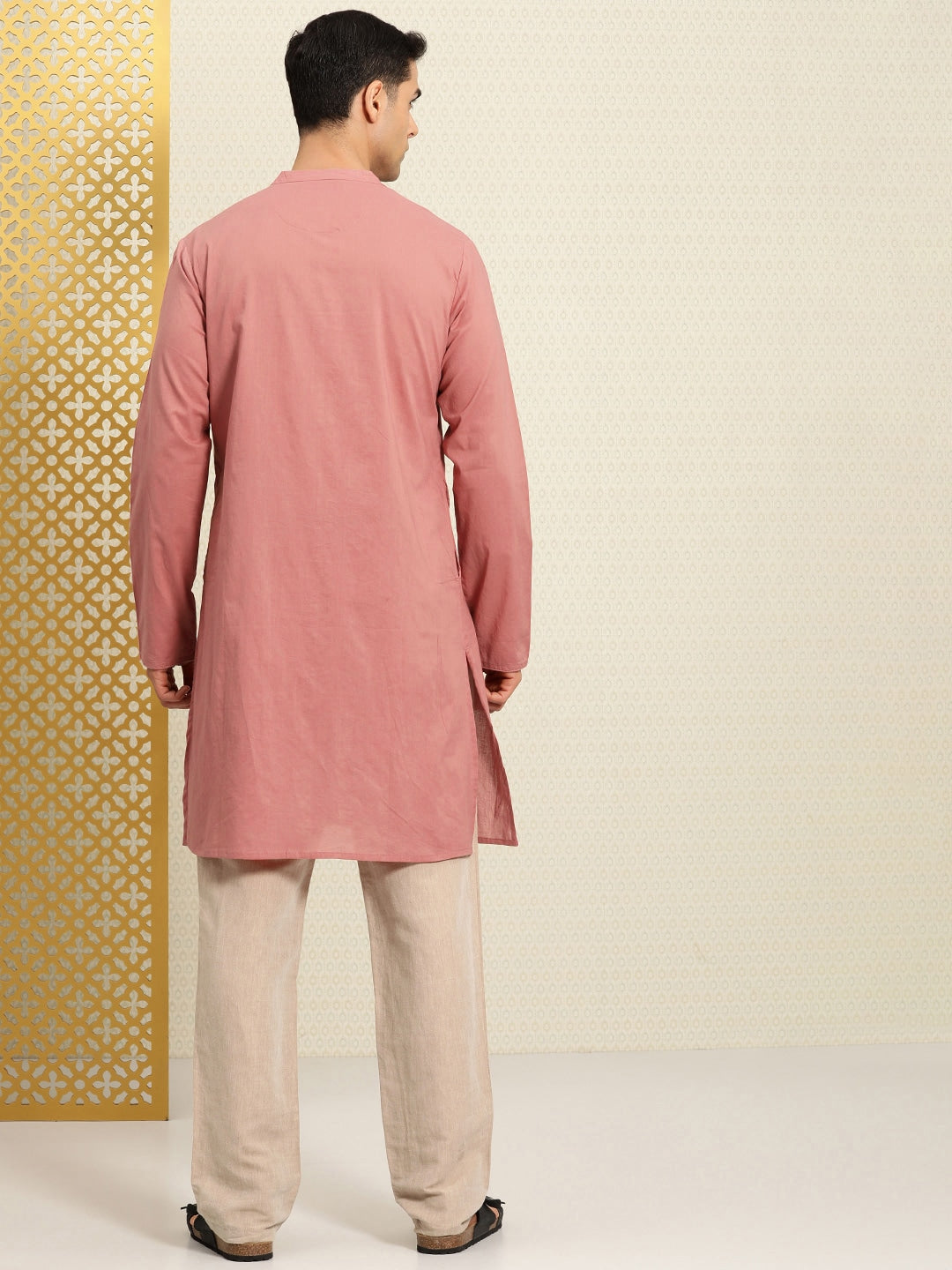 House of Pataudi Rozana Band Collar Pure Cotton Kurta | Grocsy