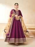 Monjolika Fashion Purple Color Taffeta Silk Embroidered Anarkali Suit | Grocsy