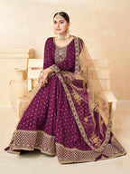 Monjolika Fashion Purple Color Taffeta Silk Embroidered Anarkali Suit | Grocsy
