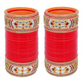 Tehzeeb Creations Bridal Bangle Set Designer Golden White & Red Stone Chuda Dulhan Wedding Choora Fashion Chura For Women | Grocsy