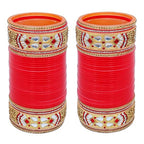 Tehzeeb Creations Bridal Bangle Set Designer Golden White & Red Stone Chuda Dulhan Wedding Choora Fashion Chura For Women | Grocsy