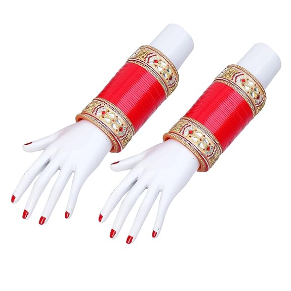 Tehzeeb Creations Bridal Bangle Set Designer Golden White & Red Stone Chuda Dulhan Wedding Choora Fashion Chura For Women | Grocsy