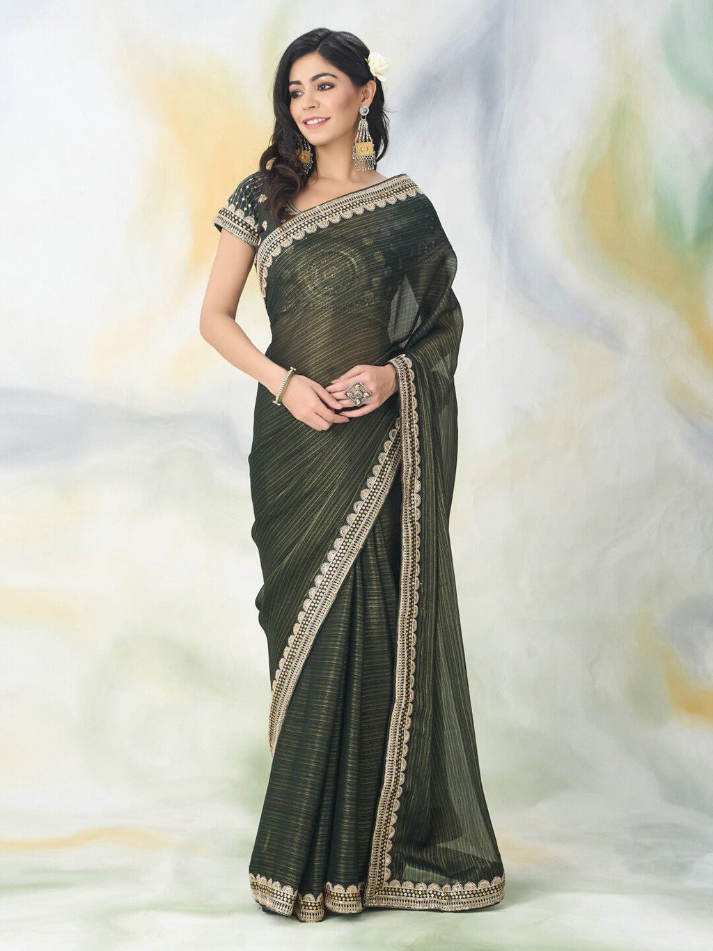 kasee Floral Embroidered Saree | Grocsy