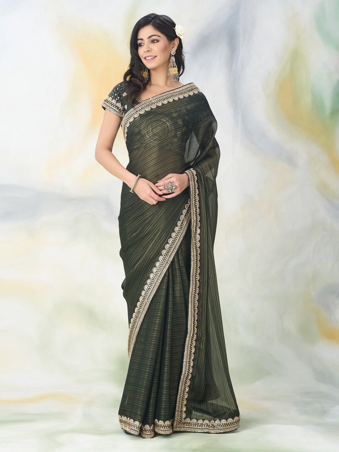 kasee Floral Embroidered Saree | Grocsy