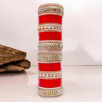 Tehzeeb Creations Bridal Bangle Set Red Designer White Kundan & Golden Stone Dulhan Chuda Fashion Punjabi Choora Wedding Chura For Women | Grocsy