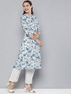 HERE&NOW Women Floral Printed Mandarin Collar Straight Kurta | Grocsy