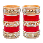 Tehzeeb Creations Bridal Bangle Set Red Designer White Kundan & Golden Stone Dulhan Chuda Fashion Punjabi Choora Wedding Chura For Women | Grocsy