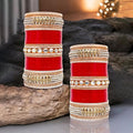 Tehzeeb Creations Bridal Bangle Set Red Designer White Kundan & Golden Stone Dulhan Chuda Fashion Punjabi Choora Wedding Chura For Women | Grocsy
