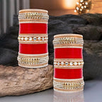 Tehzeeb Creations Bridal Bangle Set Red Designer White Kundan & Golden Stone Dulhan Chuda Fashion Punjabi Choora Wedding Chura For Women | Grocsy