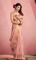 Anaita Baby Pink Silk Tissue Zari Weaving Work Saree With Blouse Piece | Grocsy