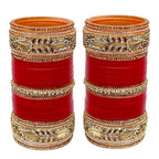Tehzeeb Creations Bridal Bangle Set Red Designer Chura Wedding Punjabi Choora Fashion Jewellery Chuda Set for Women | Grocsy