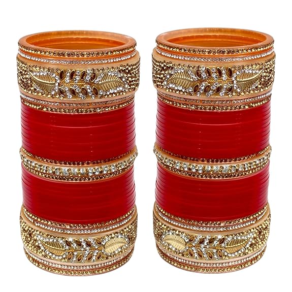 Tehzeeb Creations Bridal Bangle Set Red Designer Chura Wedding Punjabi Choora Fashion Jewellery Chuda Set for Women | Grocsy