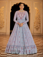 Myra Light Blue Georgette Embroidered Gown | Grocsy