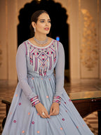 Myra Light Blue Georgette Embroidered Gown | Grocsy