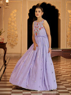 Myra Lavender Georgette Embroidered Gown | Grocsy