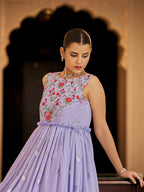 Myra Lavender Georgette Embroidered Gown | Grocsy