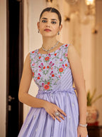 Myra Lavender Georgette Embroidered Gown | Grocsy