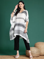 Sangria Striped Flared Sleeves Jacquard Kaftan Kurta | Grocsy