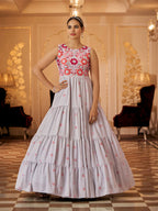 Myra Grey Georgette Embroidered Gown | Grocsy