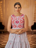 Myra Grey Georgette Embroidered Gown | Grocsy