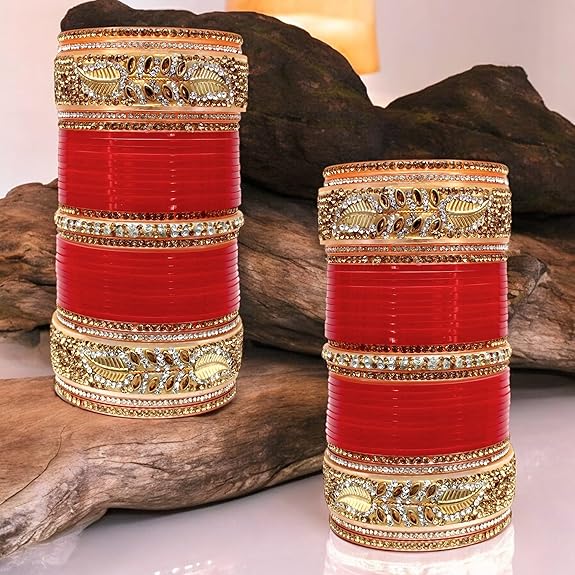 Tehzeeb Creations Bridal Bangle Set Red Designer Chura Wedding Punjabi Choora Fashion Jewellery Chuda Set for Women | Grocsy