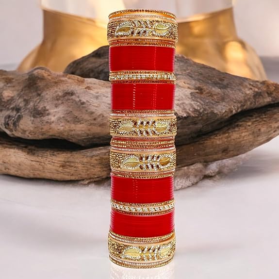 Tehzeeb Creations Bridal Bangle Set Red Designer Chura Wedding Punjabi Choora Fashion Jewellery Chuda Set for Women | Grocsy