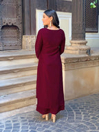 The52 Wine Embroidered Viscose Fabric Straight Kurta, Pant and Dupatta Set | Grocsy