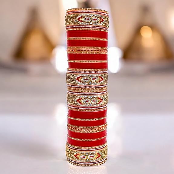 Tehzeeb Creations Bridal Bangle Set Red Designer Chura Wedding Punjabi Choora Fashion Jewellery Chuda Set for Women | Grocsy