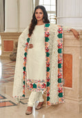 Monjolika Fashion Cream Embroidered Georgette Churidar Salwar Suit | Grocsy