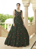 Myra Olive Green Georgette Embroidered Gown | Grocsy