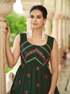 Myra Olive Green Georgette Embroidered Gown | Grocsy