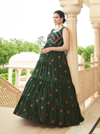 Myra Olive Green Georgette Embroidered Gown | Grocsy