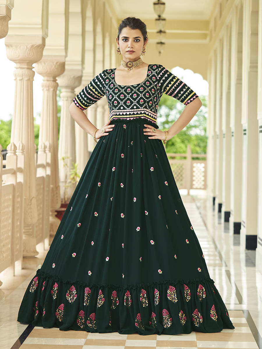 Myra Green Georgette Embroidered Gown | Grocsy