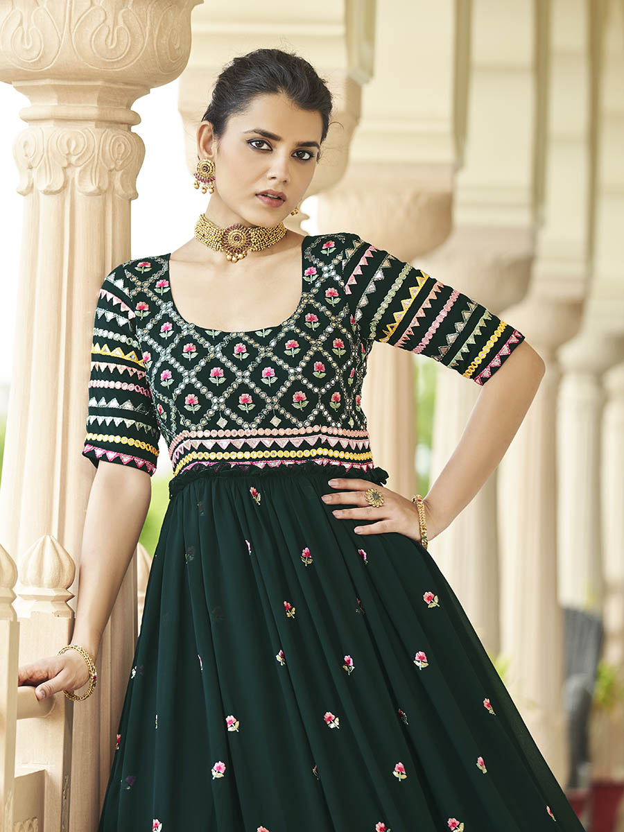 Myra Green Georgette Embroidered Gown | Grocsy
