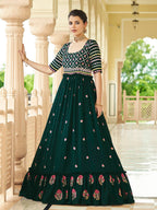 Myra Green Georgette Embroidered Gown | Grocsy