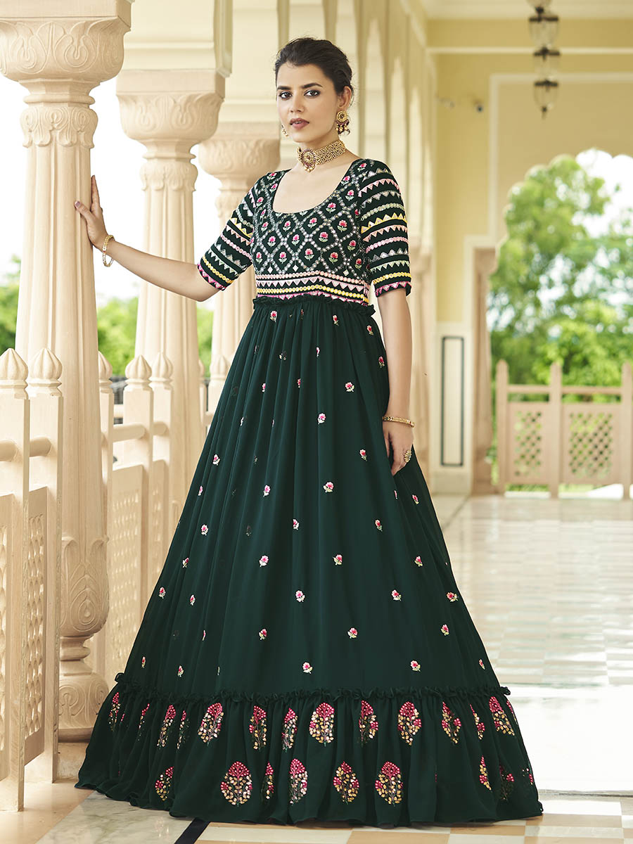 Myra Green Georgette Embroidered Gown | Grocsy