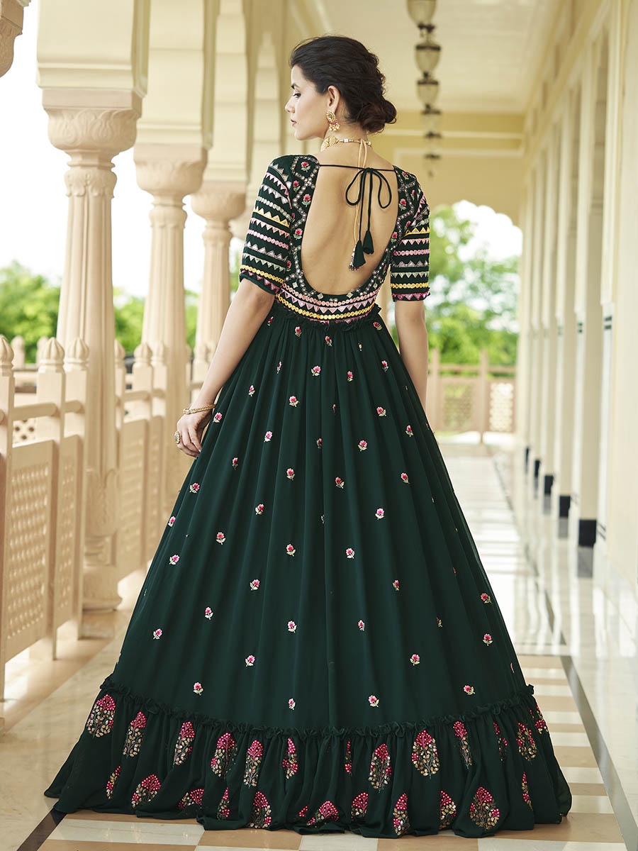 Myra Green Georgette Embroidered Gown | Grocsy