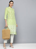 HERE&NOW Women Pure Cotton Ethnic Motifs Embroidered Thread Work Kurta | Grocsy