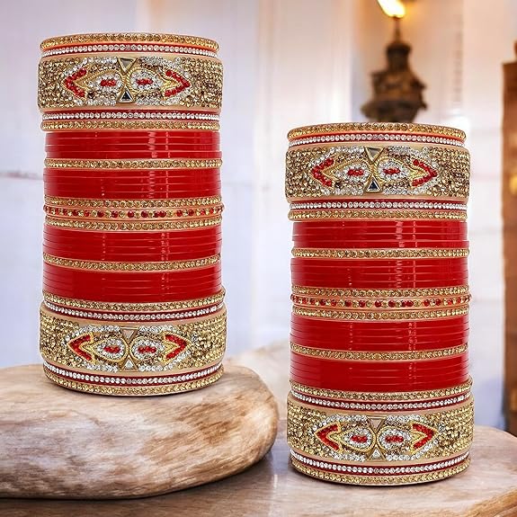 Tehzeeb Creations Bridal Bangle Set Red Designer Chura Wedding Punjabi Choora Fashion Jewellery Chuda Set for Women | Grocsy