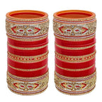 Tehzeeb Creations Bridal Bangle Set Red Designer Chura Wedding Punjabi Choora Fashion Jewellery Chuda Set for Women | Grocsy