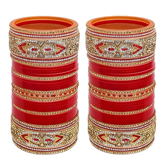 Tehzeeb Creations Bridal Bangle Set Red Designer Chura Wedding Punjabi Choora Fashion Jewellery Chuda Set for Women | Grocsy