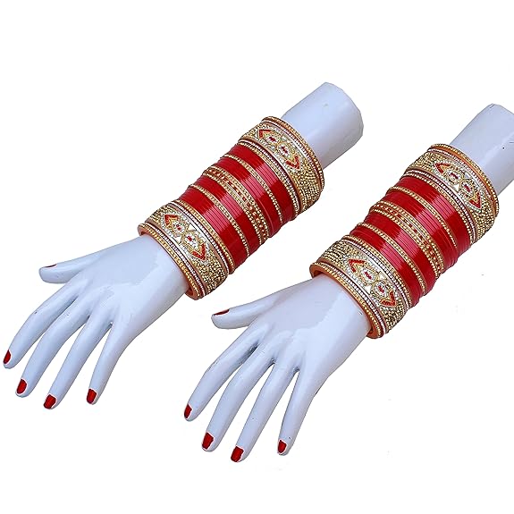 Tehzeeb Creations Bridal Bangle Set Red Designer Chura Wedding Punjabi Choora Fashion Jewellery Chuda Set for Women | Grocsy