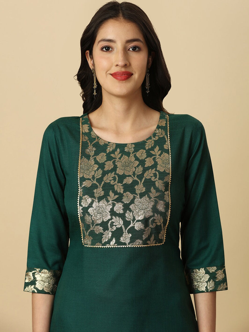 HERE&NOW Green Floral Yoke Design Gotta Patti Kurta | Grocsy