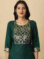 HERE&NOW Green Floral Yoke Design Gotta Patti Kurta | Grocsy