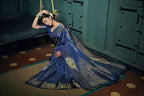 Vardha Cobalt Blue Golden Zari Kanjeevaram Silk Saree | Grocsy