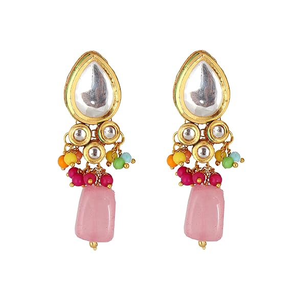Tehzeeb Creations Meenakari Gold-Polished Multicolor pentagon shape Uncut Kundan Necklace Set | Grocsy